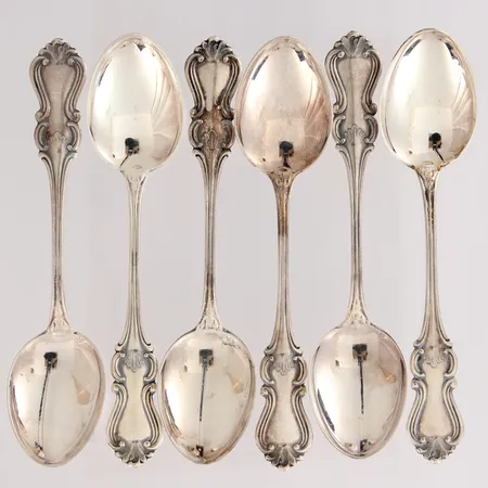 Kuusi kahvilusikkaa, Romantiikka, kaiverrettu, pituus 115mm, 830, paino 80,8g Paino: 80,8 g