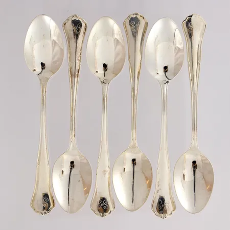 Kuusi kahvilusikkaa, Chippendale, kaiverrettu, pituus 115mm, 925, paino 76,8g Paino: 76,8 g