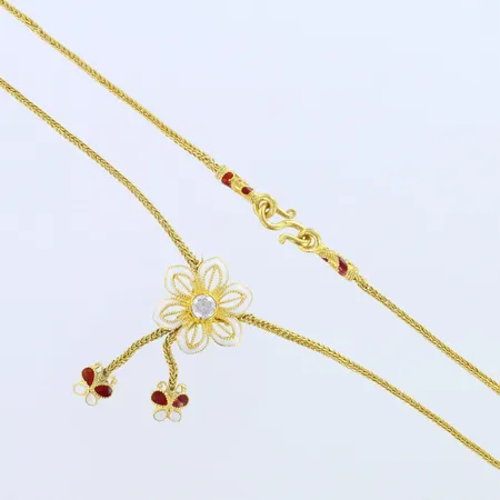 Emaloitu kivikaulakoru, ketjun pituus 40,5cm, ketjussa pieniä käytön jälkiä, 965br, paino 15,2g