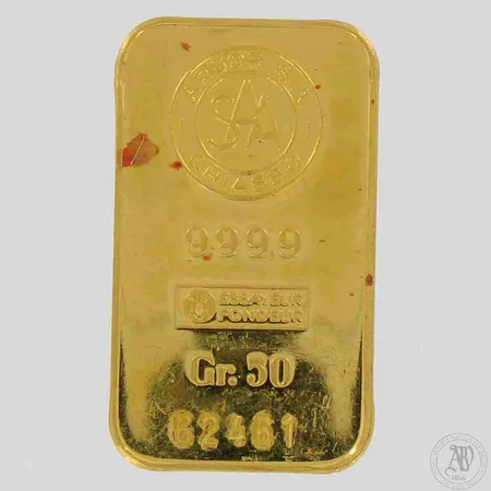 Kultaharkko, Argor S. A. Chiasso, käytön jälkiä, 999, paino 50,0g