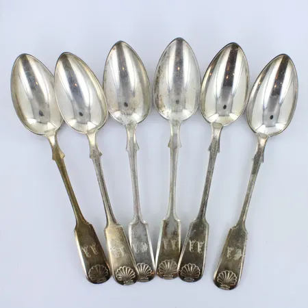 Kuusi ruokalusikkaa, Musla, kaiverrettu, pituus 180mm, 813, paino 222,7g 