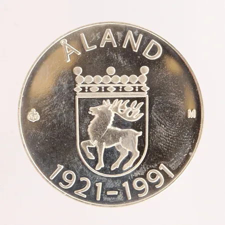 Juhlaraha Ahvenanmaan itsehallinto 70 vuotta 1921-1991, nimellisarvo 100mk, 925, paino 24,3g Paino: 0 g
