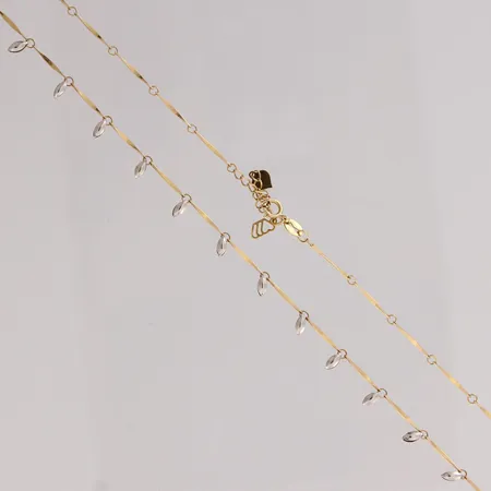 Kaulakoru, pituus 46cm, 585 kelta- ja valkokulta, paino 2,8g