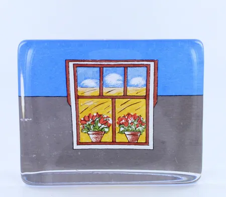 Lasikortti Iittala, maalaismaisemaa, Heljä Liukko-Sundström, mitat 80x100mm Lähetetään postipakettina.