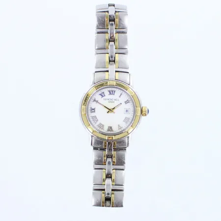 Teräsrannekello Raymond Weil Geneve, Collection Parsifal, 9440 V628607, Quartz, taulun Ø 27mm, rannekkeen pituus 170mm, rannekkeessa käytön jälkiä