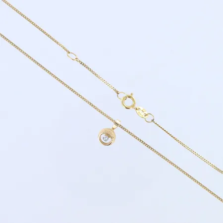 Timanttikaulakoru 1xn.0.005ct, riipuksen korkeus 10mm, ketjun pituus 38-40cm, 585, paino 2,0g 