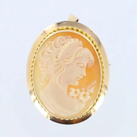 Camee-rintakoru riipuslenkillä, korkeus ja leveys 30mm ja 40mm, 585br, paino 7,7g 