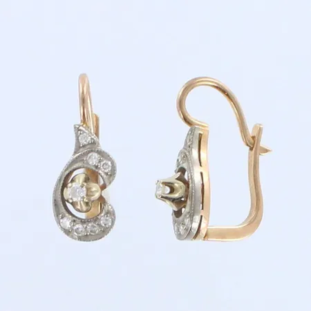 Timanttikorvakorut 14xn.0.01ct ja 2xn.0.04ct, korkeus 20mm, 583 kelta- ja valkokulta, paino 4,5g 