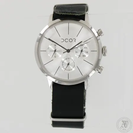 Teräsrannekello DCOR, quartz, taulun Ø 44mm, nahkaranneke