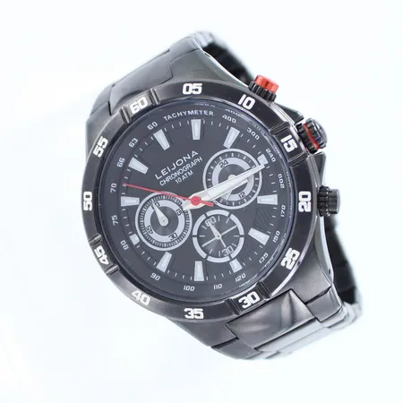 Teräsrannekello Leijona chronograph 10 atm, ref 5012-1750, quartz, Ø45mm, rannekkeen pituus 190mm,