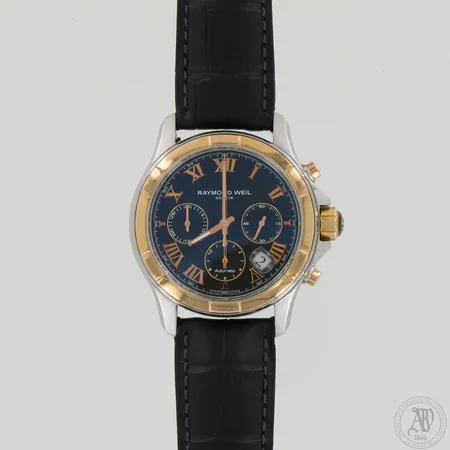 Teräsrannekello Raymond Weil Parsifal Geneve Chronograph Automatic, 7260, V2 16326, Cal. RW 7310, taulun Ø 46mm, nahkaranneke ei alkuperäinen, pieniä naarmuja rungossa.