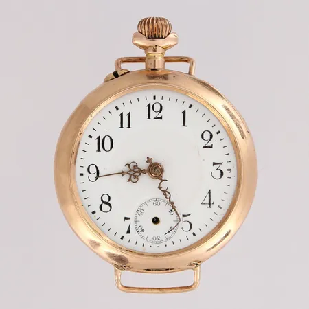 Viallinen kultarannekello, välikuori metallia, taulun halkaisia 33mm, 585br, paino 23,1g