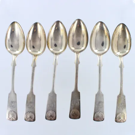 Kuusi kahvilusikkaa, Musla, kaiverrettu, pituus 813, paino 125mm, 813, paino 74,4g 