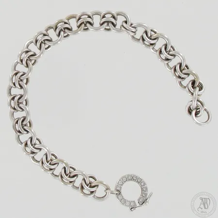 Timanttiranneketju 14xn.0.01ct, pituus ja leveys 185mm ja 8mm, , 585 valkokulta, paino 24,2g Paino: 24,2 g