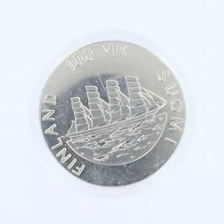 Juhlaraha Ahvenanmaan itsehallinto 70 vuotta 1921-1991, nimellisarvo 100mk, 925br, paino 27,7g