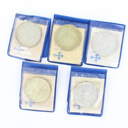 Viisi juhlarahaa Suomi Finland 1917-1967, nimellisarvo 10mk, 900, paino 119,9g