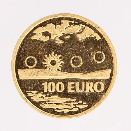 Kultaraha, Keskiyön Aurinko, 2002, nimellisarvo 100 euroa, 900, Paino: 8,6 g