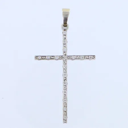 Ristiriipus kivillä ja timanteilla 17xn0.02ct, korkeus 55mm, 750br valkokulta, Paino: 7,8 g