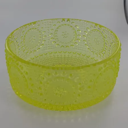 Jälkiruokakulho Riihimäen lasi, Grapponia, design Nanny Still, keltainen, halkaisija 12 cm Lähetetään postipakettina.
