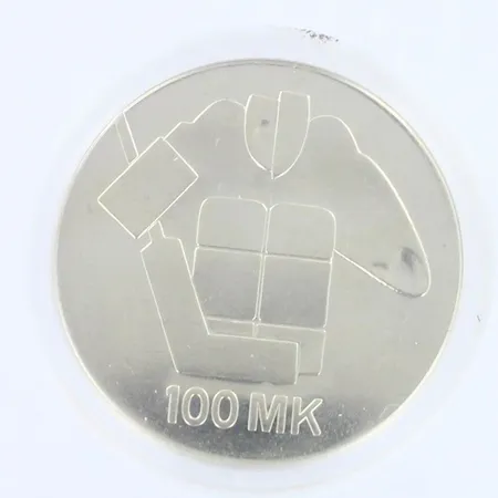 Juhlaraha, nimellisarvo 100mk, Suomi, 1991, 830br, paino 27,7g Paino: 27,7 g