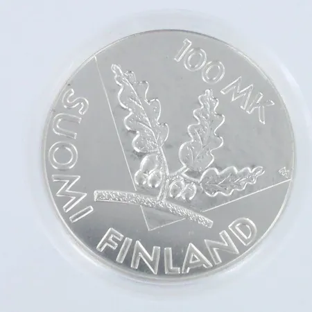 Hopearaha 100 Markkaa (United Nations) 1995, 925 hopea , paino 24,0g 