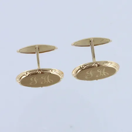 Kuvioidut kalvosinnapit, kaiverrettu, korkeus 21mm, 585br, paino 3,9g 