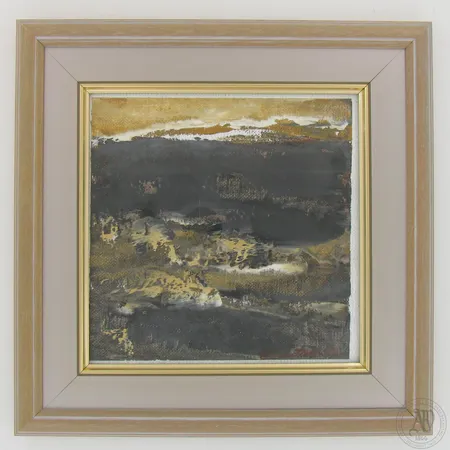 Kehystetty öljyvärimaalaus, mitat 200X200mm, "Tumma virta", signeerattu Otto Suutari -93.