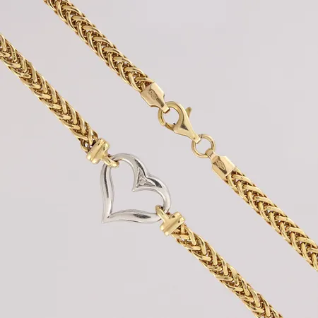 Kaulakoru timantilla 1xn.0.01ct, pituus 45cm, ketjussa painaumia, 585 kelta- ja valkokultaa,  Paino: 7,2 g