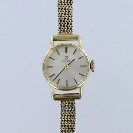 Kultarannekello Tissot, kaiverrettu, taulun Ø 19mm, rannekkeen pituus 175mm, mekaaninen,  585br  Paino: 19,7 g