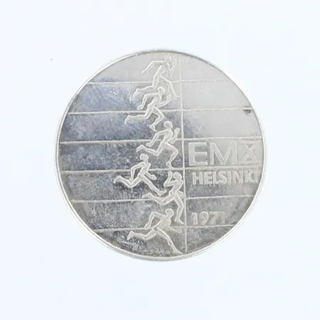 Juhlaraha EMX Helsinki 1971, nimellisarvo 10mk, 500hopea,  Paino: 24 g