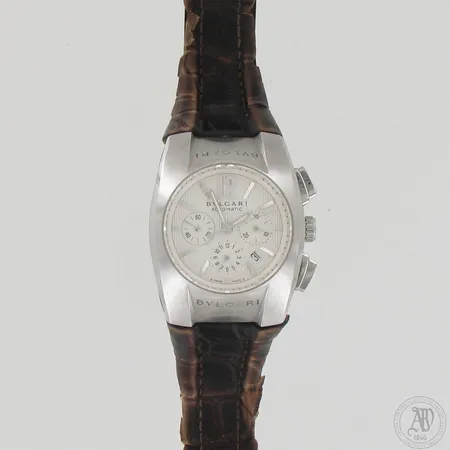 Teräsrannekello Bulgari Ergon Chronograph Automatic, EG 35 S CH, nahkaranneke kulunut ja lasissa pientä kulumaa, rannekkeen pituus noin 18cm, taulun Ø34mm,