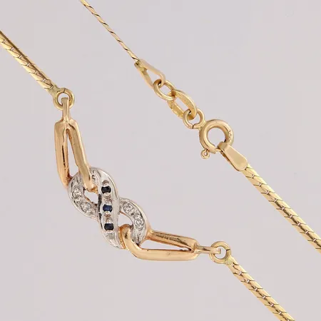 Kivikaulakoru timanteilla 4xn.0.01ct, pituus 45,5cm, 585br kelta- ja valkokulta,  Paino: 5,5 g