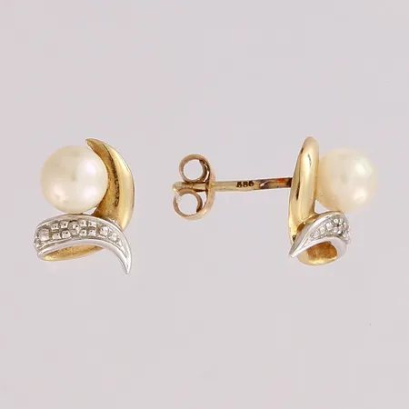 Timanttikorvakorut helmellä 2xn.0.005ct, korkeus 10mm, 585br kelta- ja valkokulta,  Paino: 1,2 g