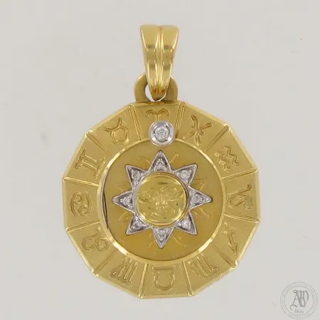 Timanttiriipus 1xn.0.02ct,  korkeus 32mm, Ø 23mm, 750 kelta- ja valkokulta,  Paino: 7,4 g