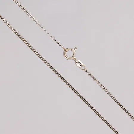 Panssarikaulaketju, pituus 46cm, leveys 1,3mm, 585 valkokulta, Paino: 2,9 g