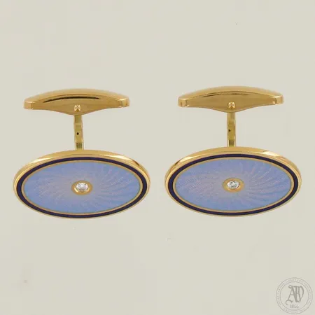 Emaloidut timanttikalvosinnapit 2xn.0.04ct, Ø 18mm, Victor Mayer 750br, Paino: 16,2 g