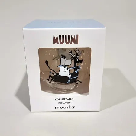 Koristepallo, Muumi, Muurla, Poroajelu, laatikossa Lähetetään postipakettina.