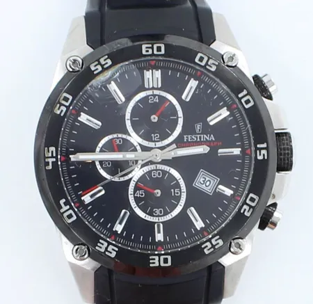 Teräsrannekello festina, f20330, quartz, lasi viallinen, rungon Ø49mm, rannekkeen pituus 160-220mm, kumiranneke, 