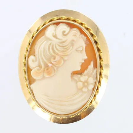Camee-rintaneula, kaiverrettu, korkeus 36mm, 585br,  Paino: 8,7 g