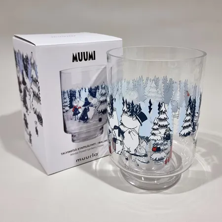 Muumi kynttilälyhty/vaasi Talvimetsä 20 cm, laatikko Lähetetään postipakettina.