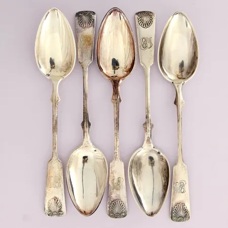 Viisi lusikkaa, kaiverrettu, Musla, pituus 180mm, vuosilta 1925-1932, 813,  Paino: 175,4 g