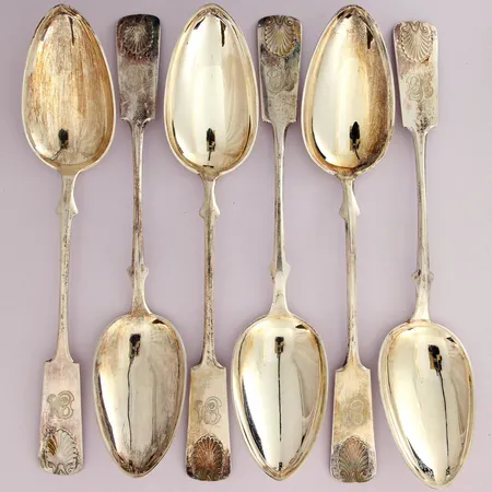 Kuusi keittolusikkaa, kaiverrettu, Musla, vuosilta 1922-1925, pituus 220mm, 813,  Paino: 284,2 g