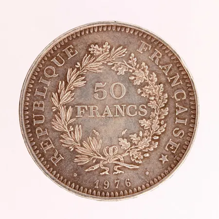 Hopeakolikko, Francs 50, 1976, 900 hopea,  Paino: 29,9 g