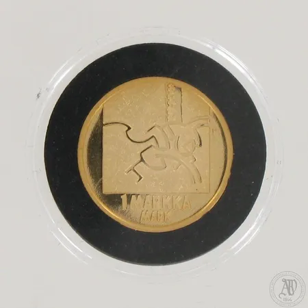 Kultaraha, Markan muistoraha Suomi 2001, nimellisarvo 1mk, Ø 22mm, 750,  Paino: 8,6 g
