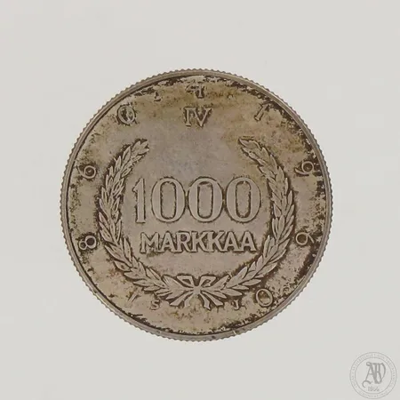 Hopearaha, Suomen markka 100 vuotta Snellman 1960, nimellisarvo 1000mk, 875 hopea,  Paino: 14 g