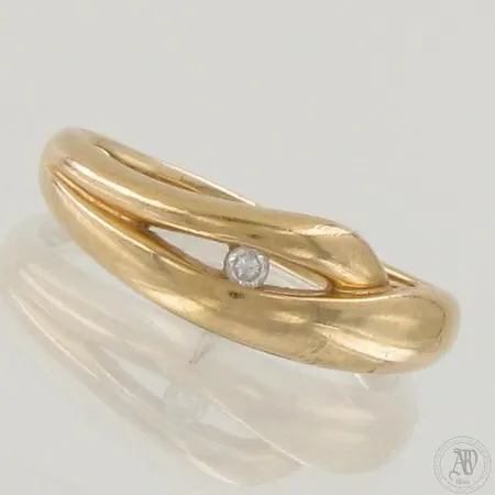 Timanttisormus 1xn.0.02ct, käytön jälkiä, koko 16¼, 585,  Paino: 1,8 g