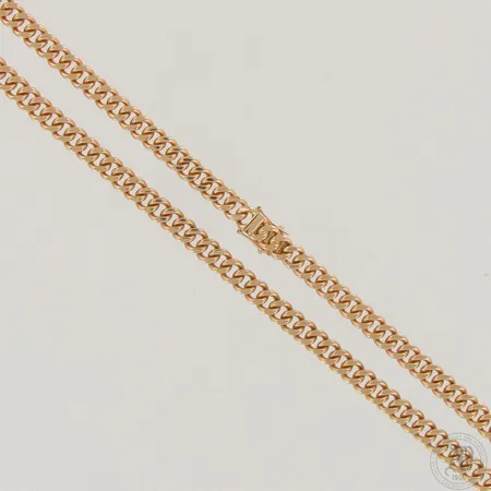 Panssarikaulaketju, pituus ja leveys 51cm ja 7,2mm, leima KÄSITYÖ, 585,  Paino: 73,1 g
