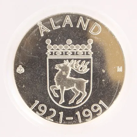 Juhlaraha, Åland 1921-1991, nimellisarvo 100mk, 925, Paino: 24 g