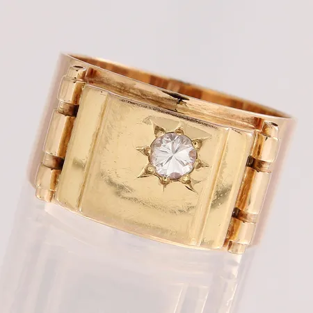 Timanttikantasormus 1xn.0.19ct, käytön jälkiä, koko 18¾, 585,  Paino: 6,2 g