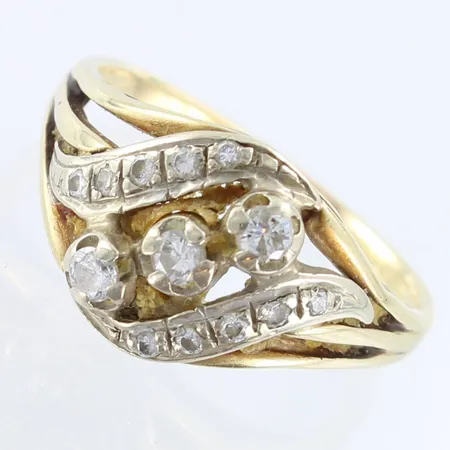 Timanttisormus 3xn.0.06ct, 10xn.0.005ct, koko 18¾, 585, Paino: 4,3 g